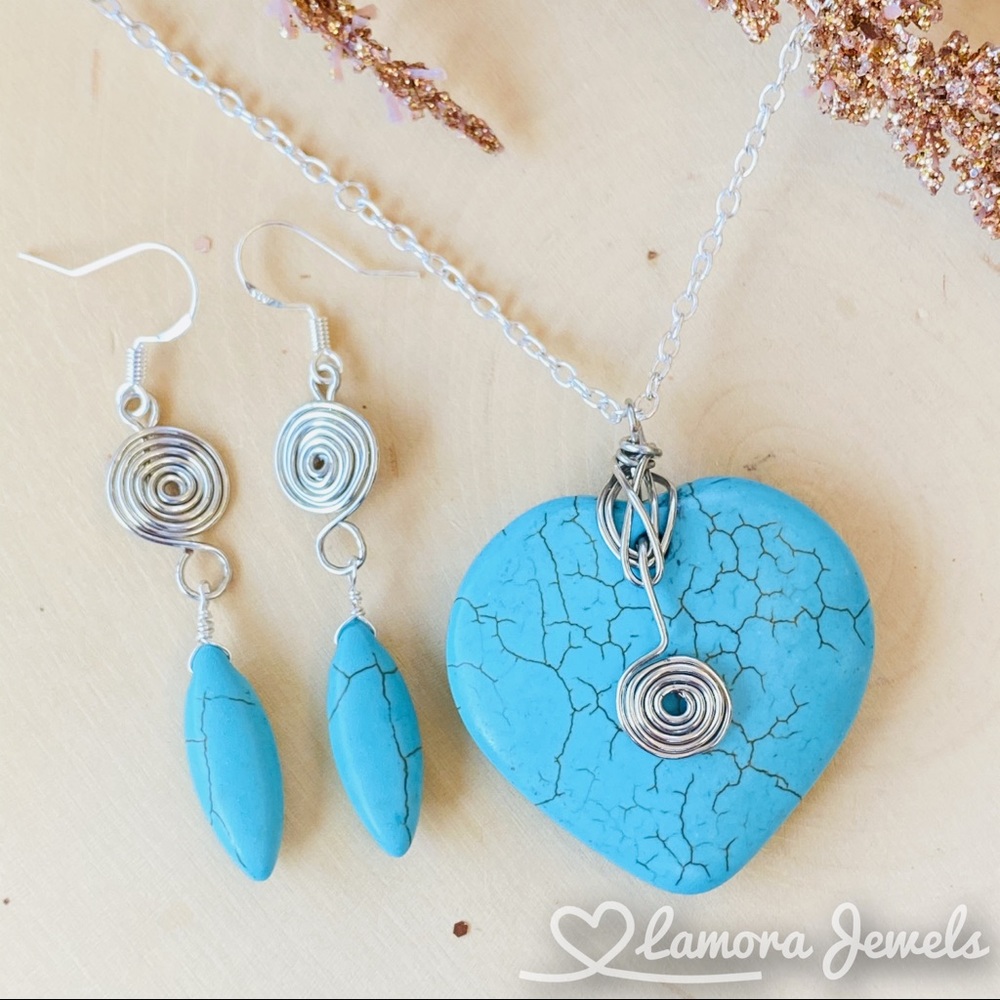 Turquoise Necklace Earrings Jewelry Set